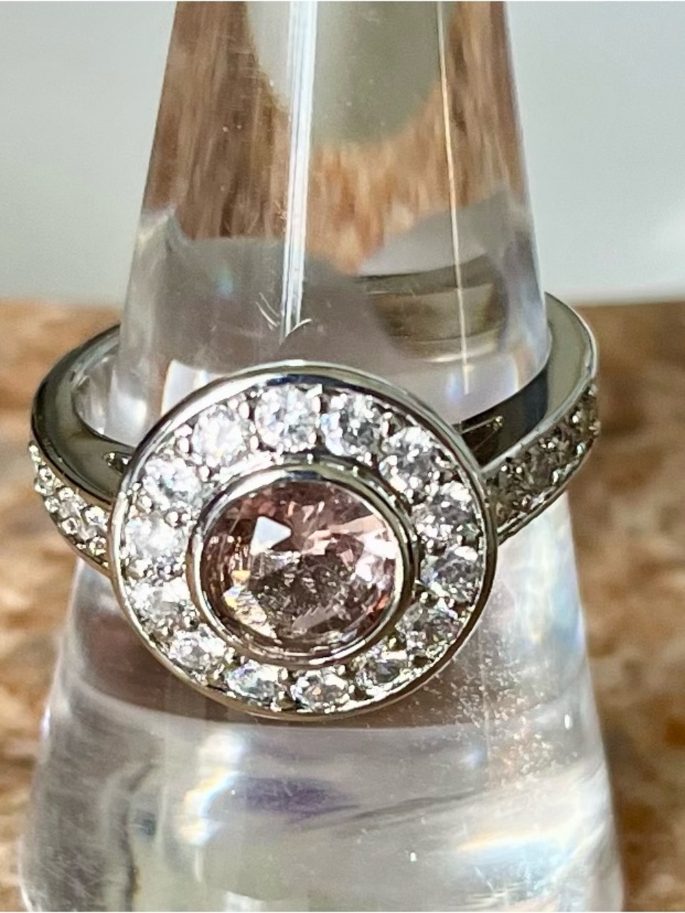 BP Retro RBP2440 Halo Pavé Ring in Rhodium with Champagne-Pink Center HTF